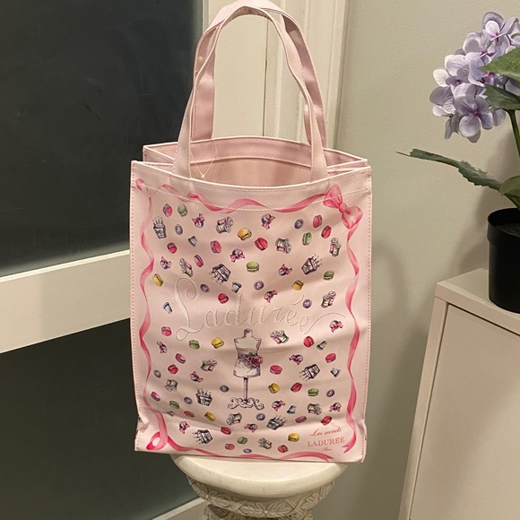 Laduree Paris Pink Printed Tote Bag with Macaron Motif - Picture 3 of 11